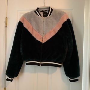 Monochromatic faux fur bomber jacket